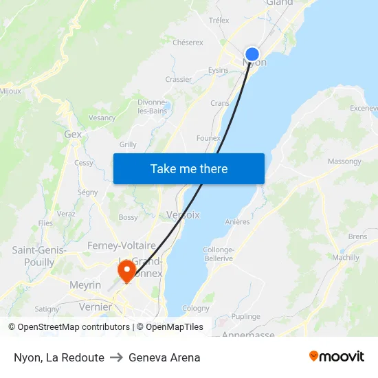 Nyon, La Redoute to Geneva Arena map