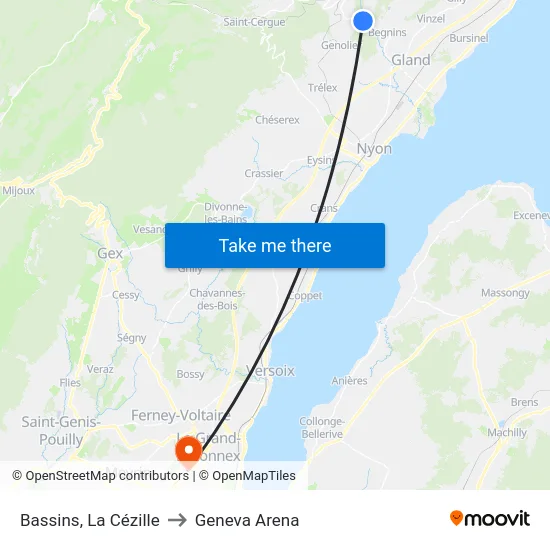 Bassins, La Cézille to Geneva Arena map