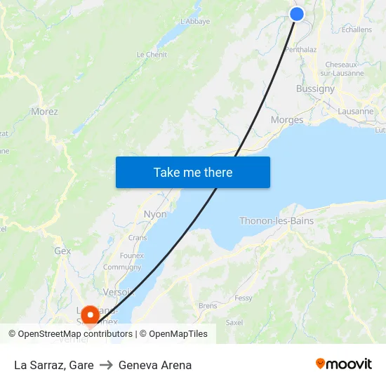 La Sarraz, Gare to Geneva Arena map