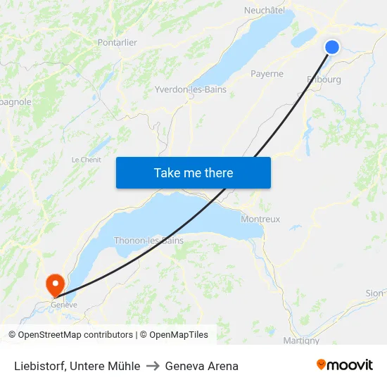 Liebistorf, Untere Mühle to Geneva Arena map