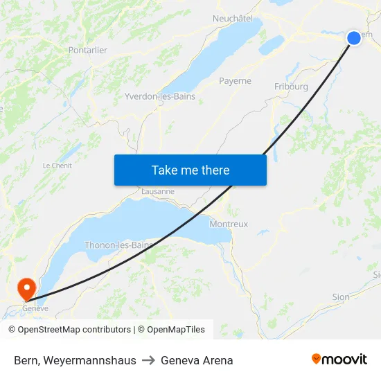 Bern, Weyermannshaus to Geneva Arena map