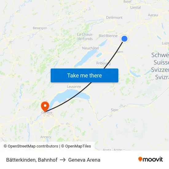 Bätterkinden, Bahnhof to Geneva Arena map