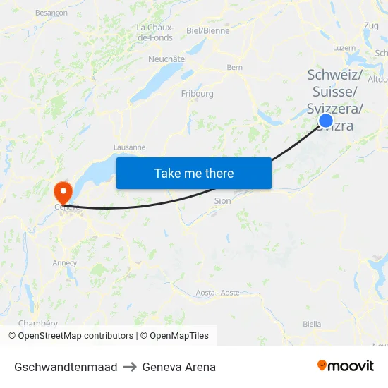 Gschwandtenmaad to Geneva Arena map