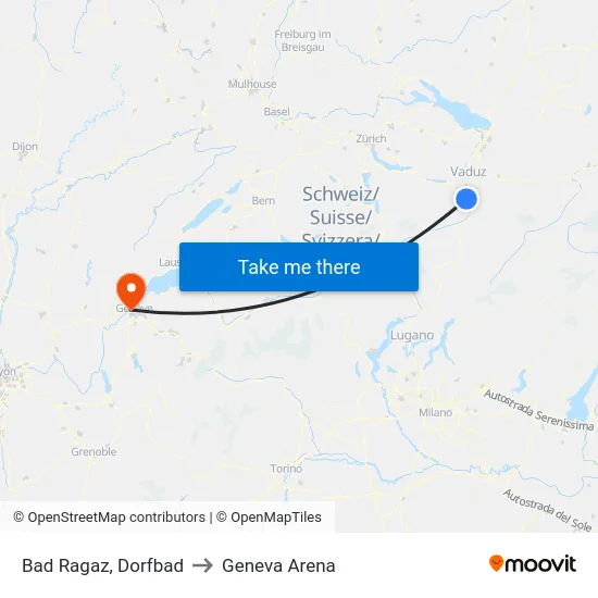 Bad Ragaz, Dorfbad to Geneva Arena map