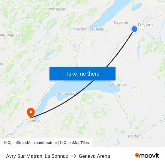 Avry-Sur-Matran, La Sonnaz to Geneva Arena map