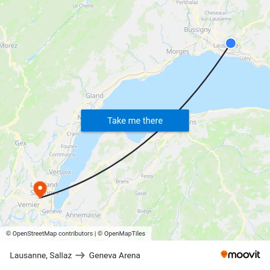 Lausanne, Sallaz to Geneva Arena map