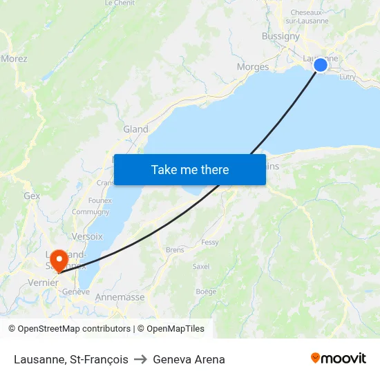 Lausanne, St-François to Geneva Arena map