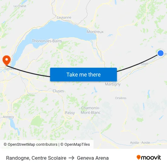 Randogne, Centre Scolaire to Geneva Arena map