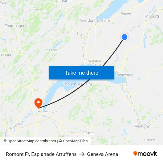 Romont Fr, Esplanade Arruffens to Geneva Arena map