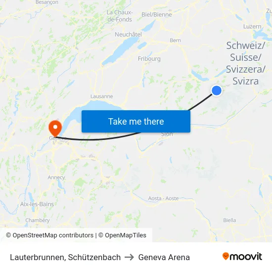 Lauterbrunnen, Schützenbach to Geneva Arena map