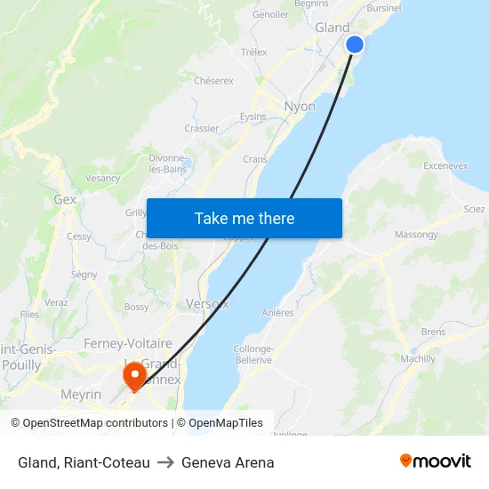 Gland, Riant-Coteau to Geneva Arena map