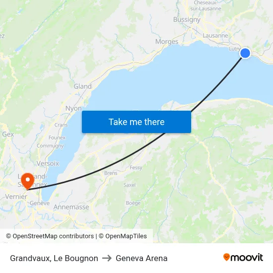 Grandvaux, Le Bougnon to Geneva Arena map