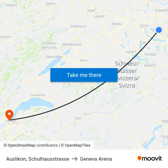 Auslikon, Schulhausstrasse to Geneva Arena map