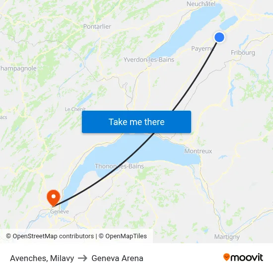 Avenches, Milavy to Geneva Arena map