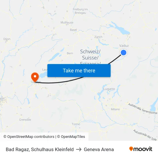 Bad Ragaz, Schulhaus Kleinfeld to Geneva Arena map