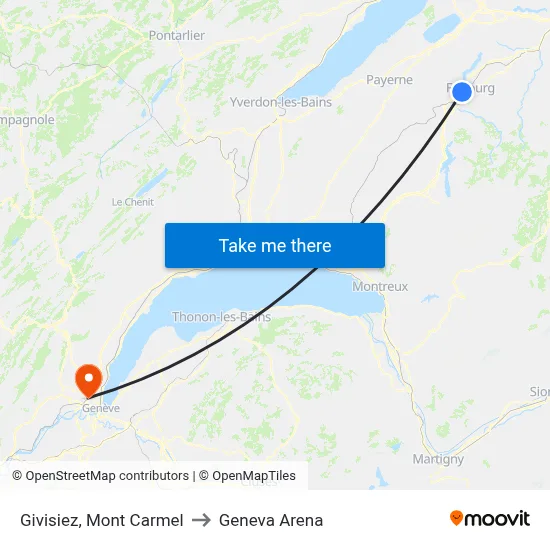 Givisiez, Mont Carmel to Geneva Arena map