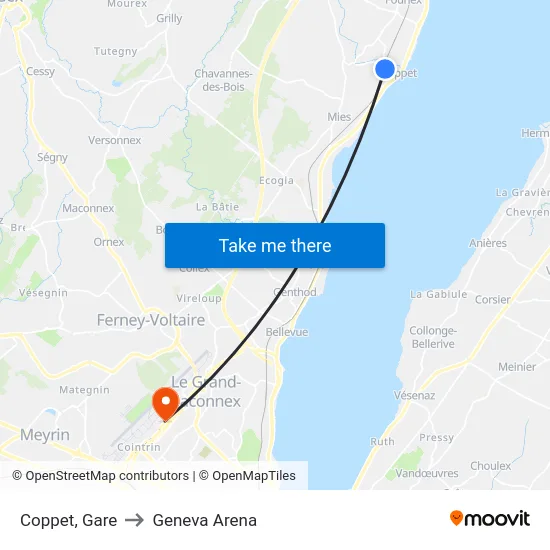 Coppet, Gare to Geneva Arena map