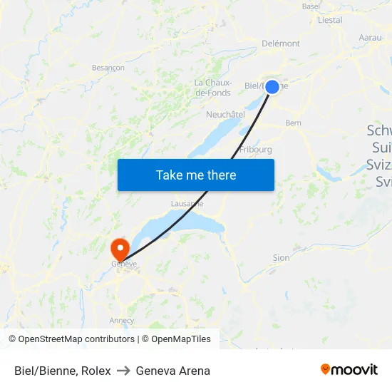 Biel/Bienne, Rolex to Geneva Arena map