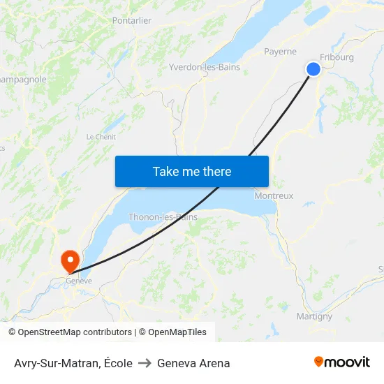 Avry-Sur-Matran, École to Geneva Arena map