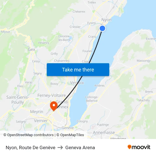 Nyon, Route De Genève to Geneva Arena map