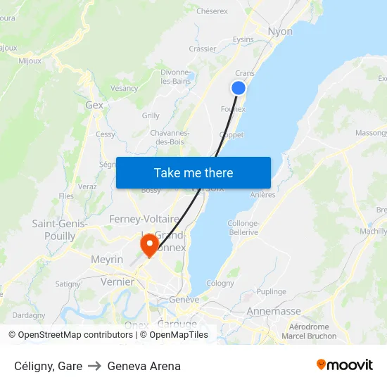 Céligny, Gare to Geneva Arena map