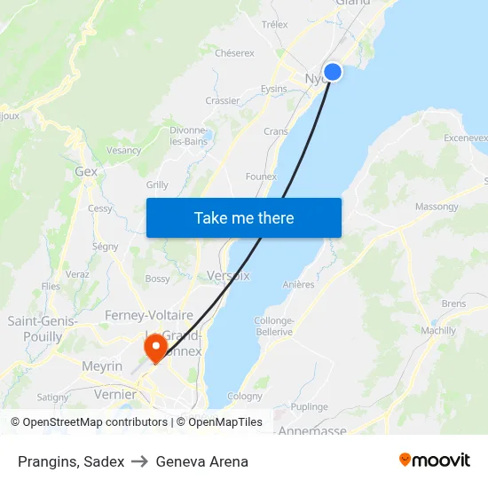 Prangins, Sadex to Geneva Arena map
