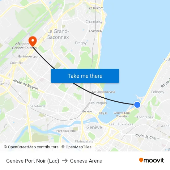 Genève-Port Noir (Lac) to Geneva Arena map