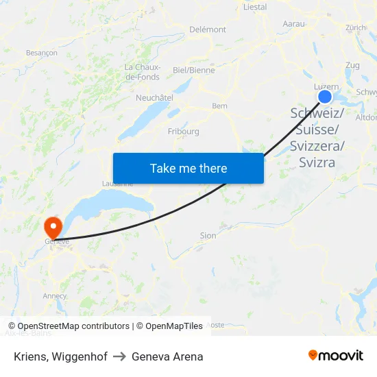 Kriens, Wiggenhof to Geneva Arena map