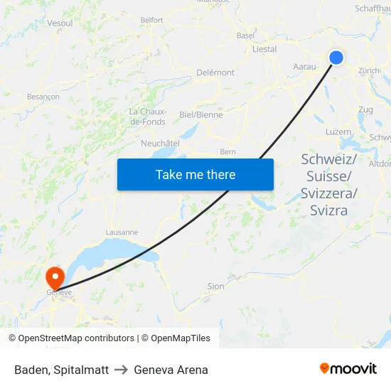 Baden, Spitalmatt to Geneva Arena map