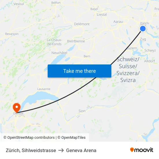 Zürich, Sihlweidstrasse to Geneva Arena map