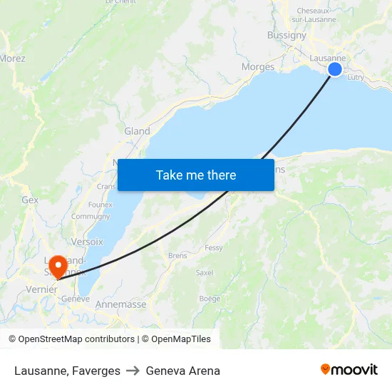 Lausanne, Faverges to Geneva Arena map
