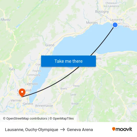 Lausanne, Ouchy-Olympique to Geneva Arena map