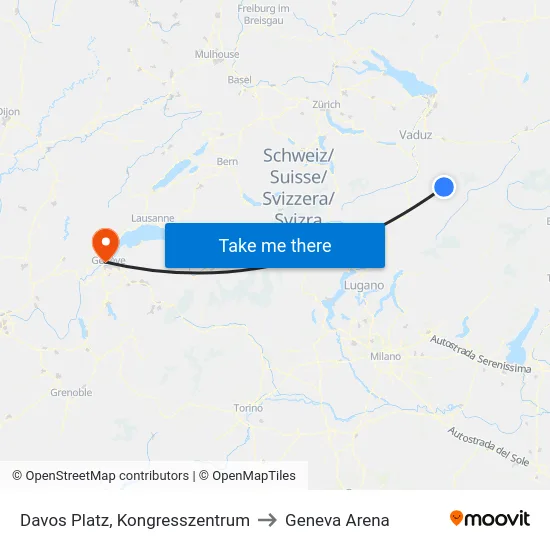 Davos Platz, Kongresszentrum to Geneva Arena map