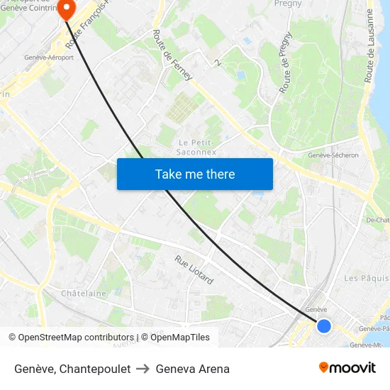 Genève, Chantepoulet to Geneva Arena map