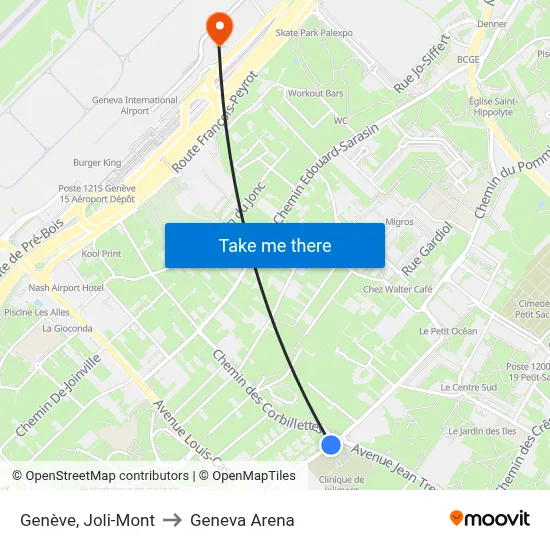 Genève, Joli-Mont to Geneva Arena map