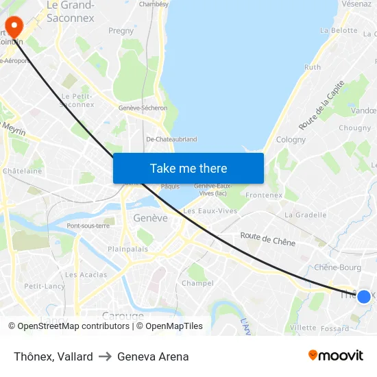 Thônex, Vallard to Geneva Arena map