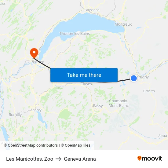 Les Marécottes, Zoo to Geneva Arena map