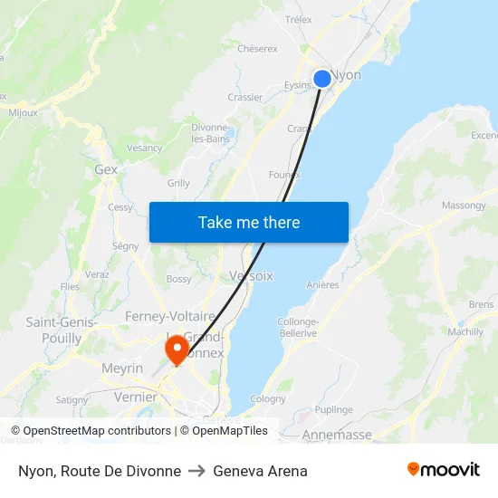 Nyon, Route De Divonne to Geneva Arena map
