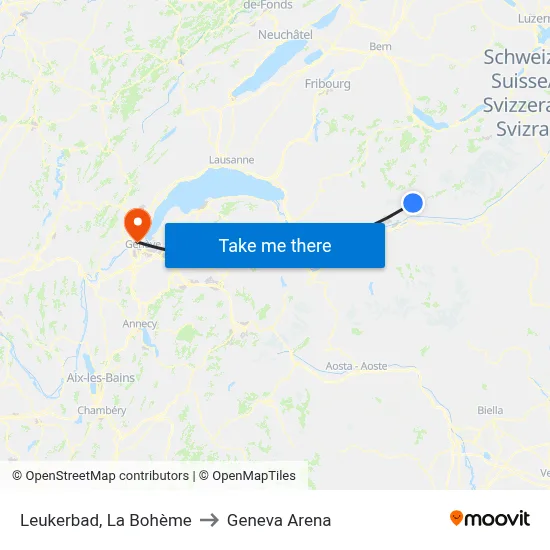 Leukerbad, La Bohème to Geneva Arena map