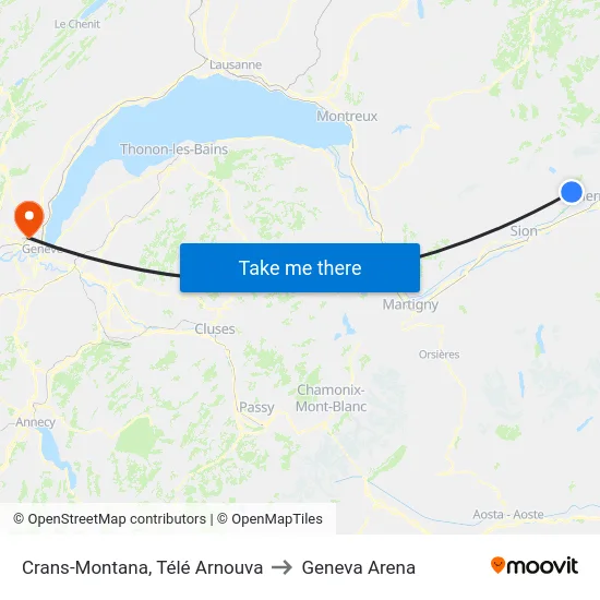 Crans-Montana, Télé Arnouva to Geneva Arena map