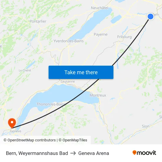 Bern, Weyermannshaus Bad to Geneva Arena map