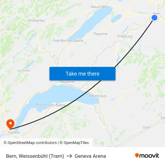 Bern, Weissenbühl (Tram) to Geneva Arena map