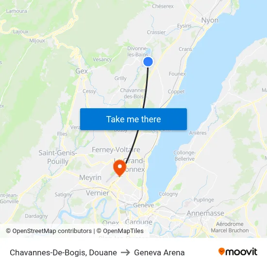 Chavannes-De-Bogis, Douane to Geneva Arena map