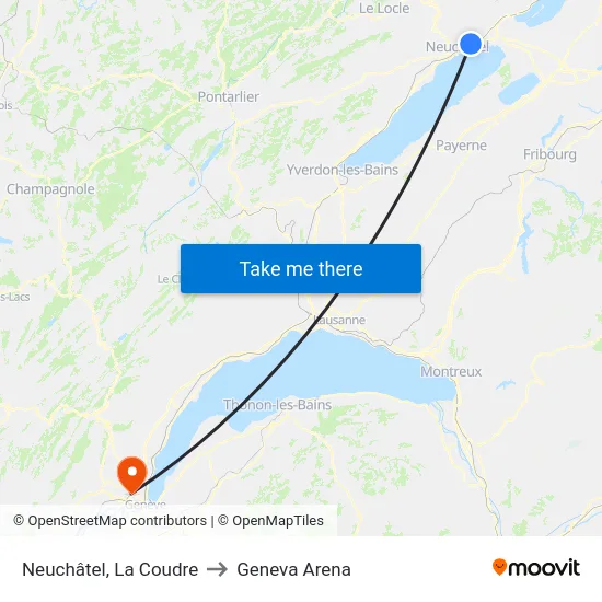 Neuchâtel, La Coudre to Geneva Arena map