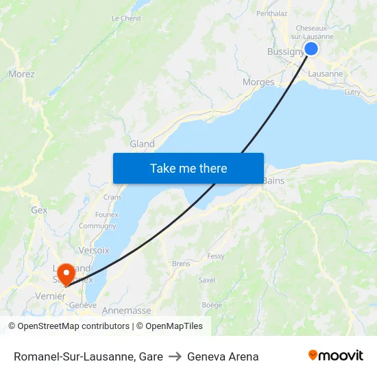 Romanel-Sur-Lausanne, Gare to Geneva Arena map