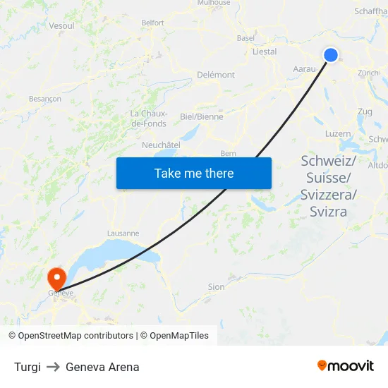 Turgi to Geneva Arena map