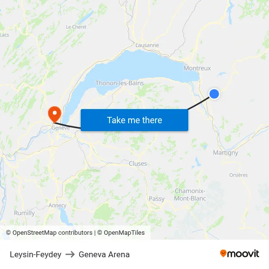 Leysin-Feydey to Geneva Arena map