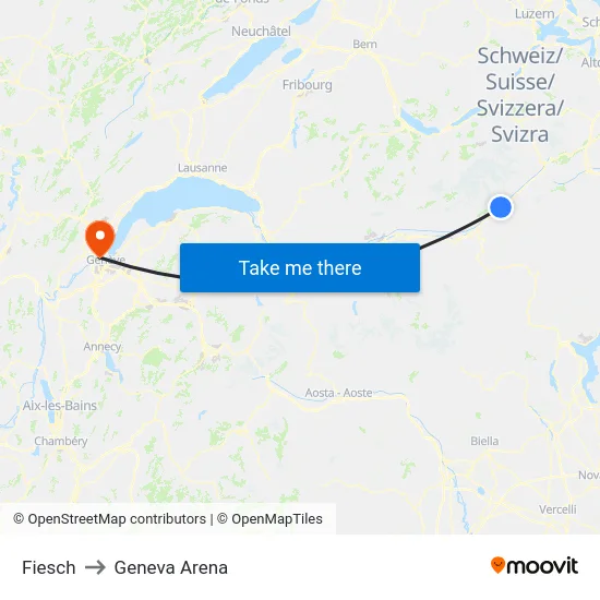 Fiesch to Geneva Arena map