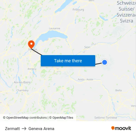 Zermatt to Geneva Arena map