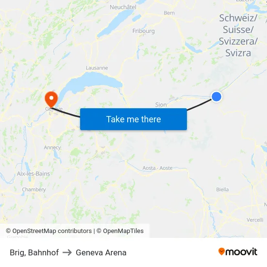 Brig, Bahnhof to Geneva Arena map